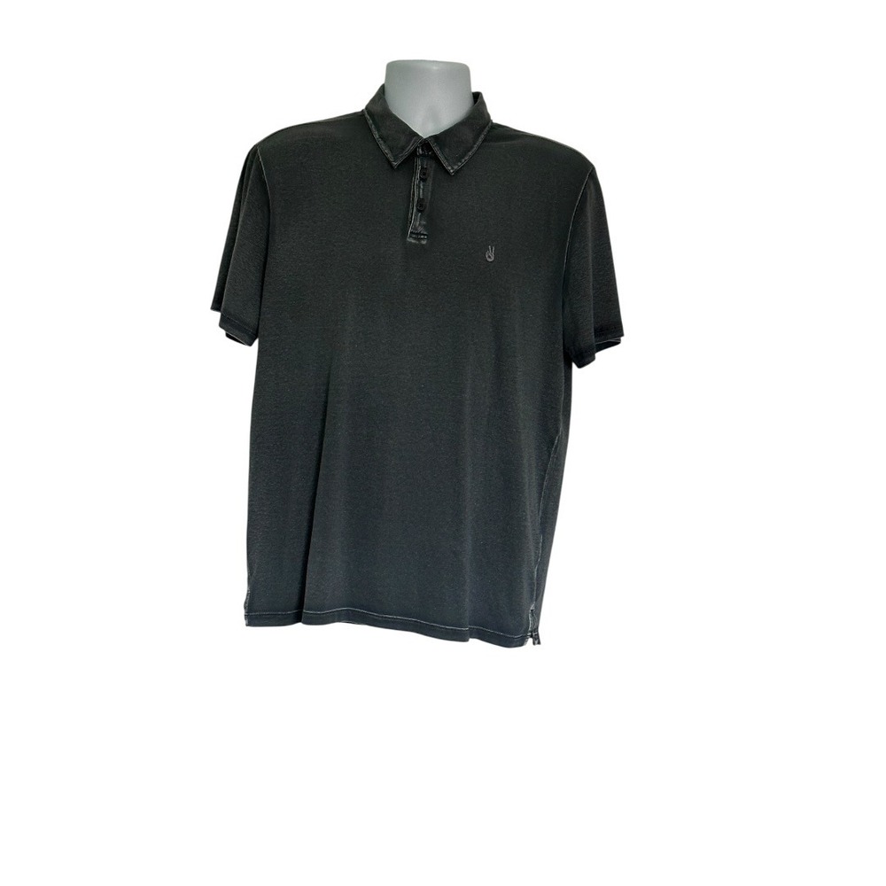 John Varvatos‎ Star USA Polo Shirt Mens Large Gray Peace Logo Cotton Jersey